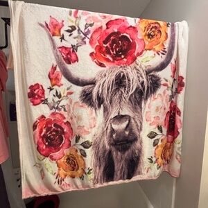 Floral Highland Cow Blanket